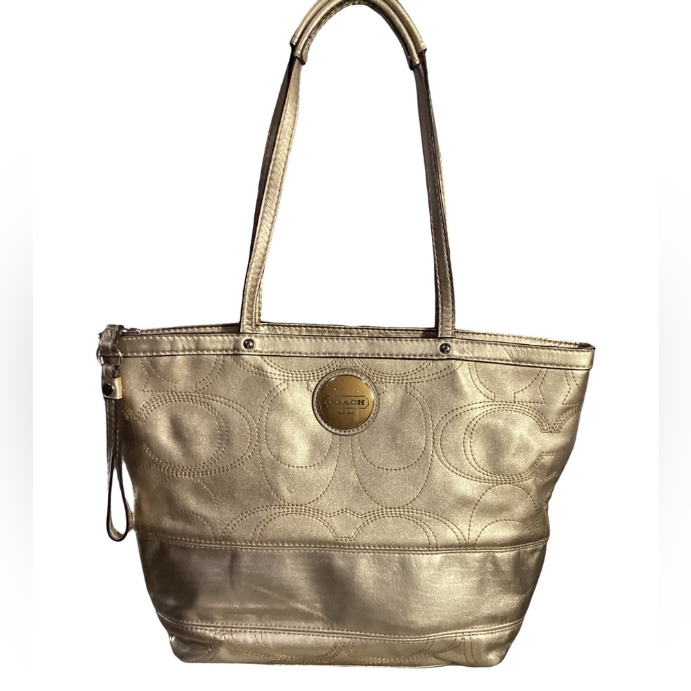 Coach Signature Gold Metallic Full Grain Leather Tote Bag F18877